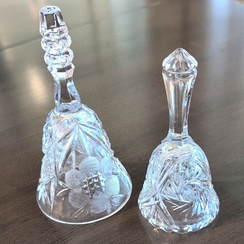 Vintage Cut Glass Crystal Bells Set Of 2